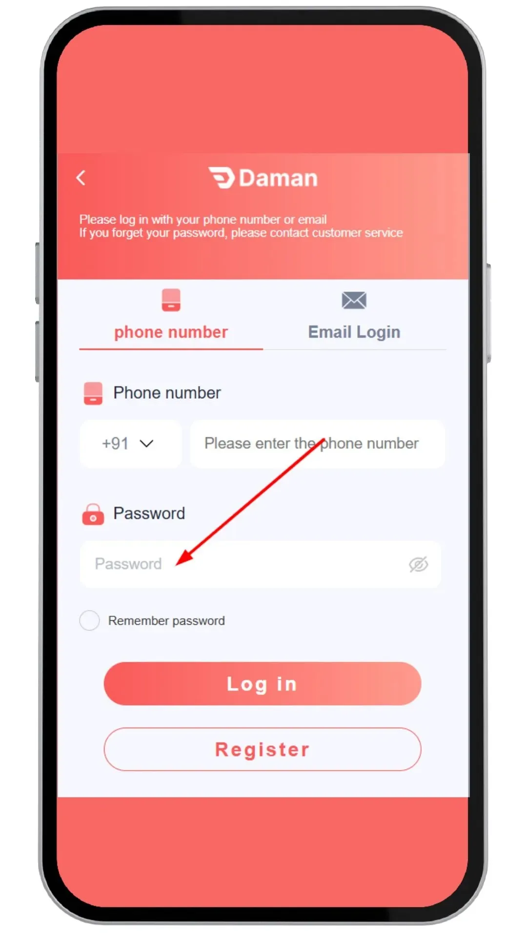Enter registered password